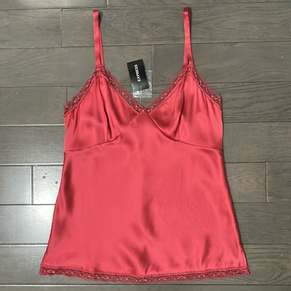 NWT Y2K Vintage Express Silk Blend Tank Top with Lace and Beading Detail Size XS